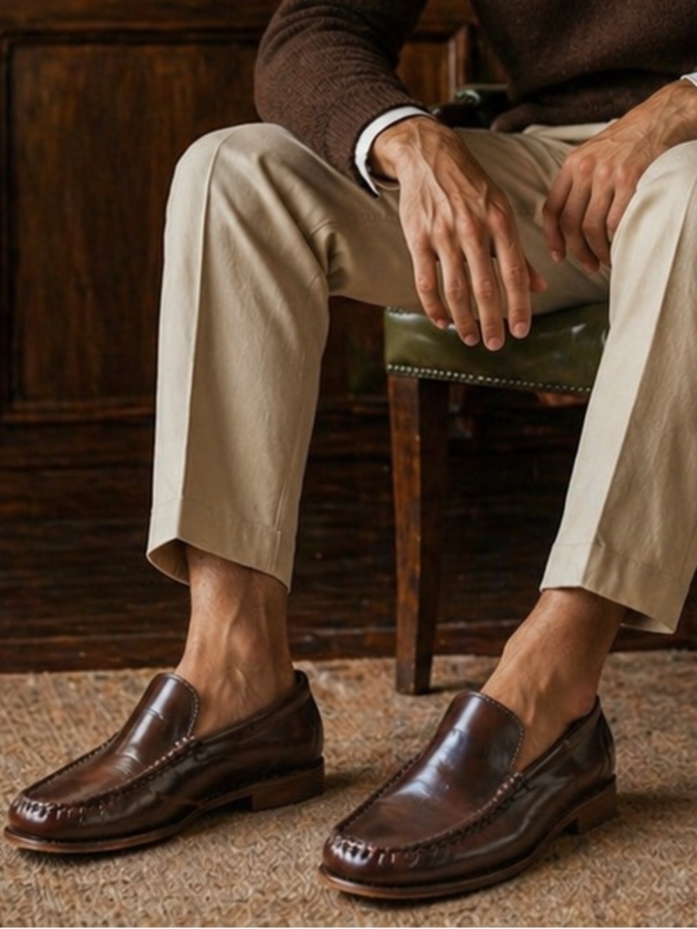 John Varvatos Brown Leather Slip-On Loafers | Men’s Driving Shoes -Made in Italy